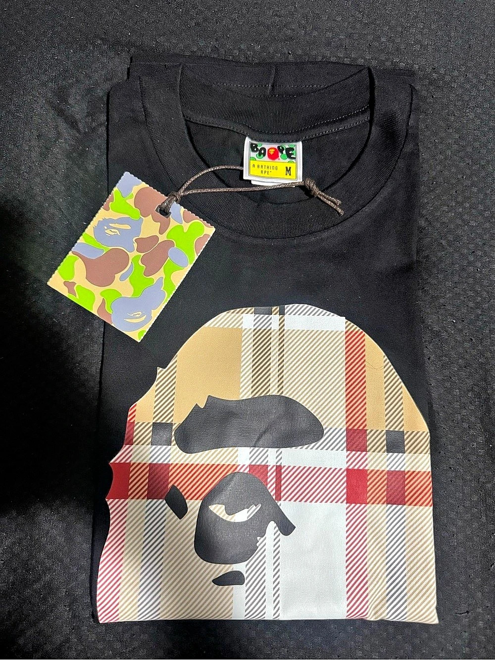 A Bathing Ape BAPE Check Big Ape Head T-Shirt Plaid Tee Size Medium
